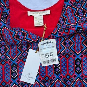 NWT  New St. Tropez West Abstract Sleeveless Dress Womens Size 8 Lined Red Blue